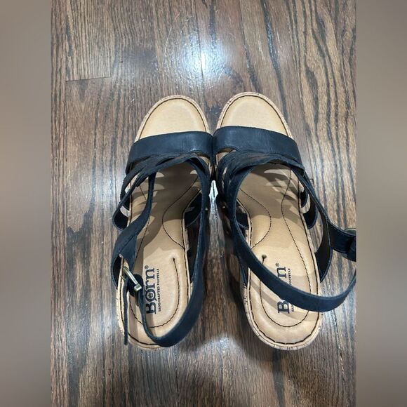 Born Womens Bernese Cage Black Leather Wedges Sandals Shoes SIZE 10 - Picture 3 of 6